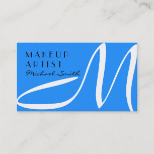 Makeup Artist Stylish Monogram Modern Dodger Blue Business Card