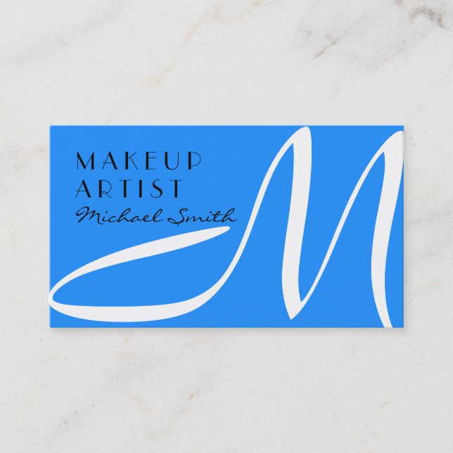 Makeup Artist Stylish Monogram Modern Dodger Blue Business Card (Front)
