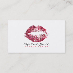 Makeup Artist Stylish Red Glitter Lips Business Card