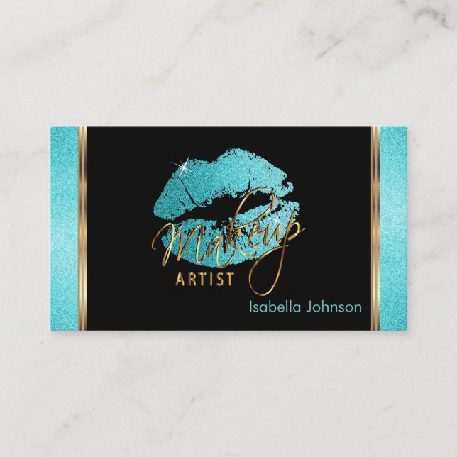 Makeup Artist Teal Glitter Appointment Card (Front)