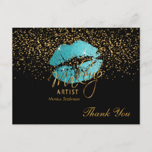 Makeup Artist  Teal Lips on Black Postcard