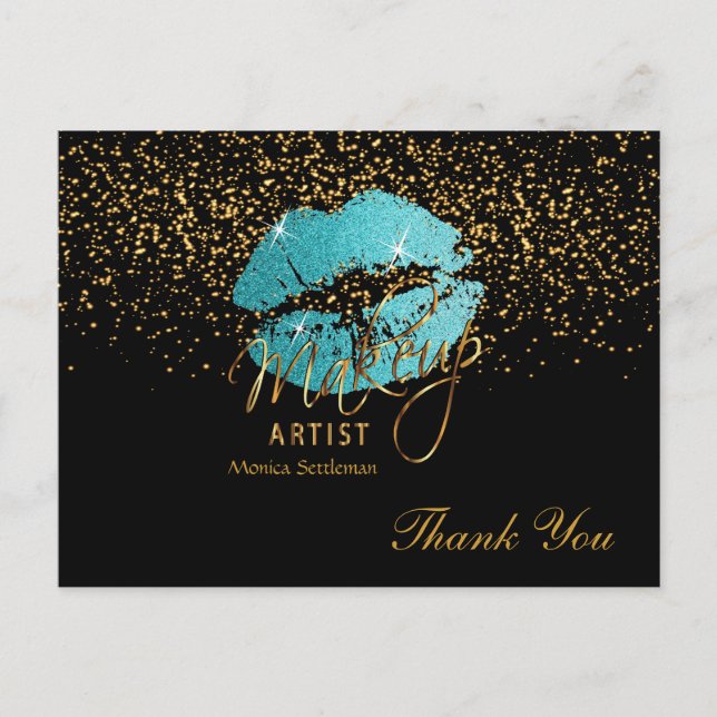 Makeup Artist  Teal Lips on Black Postcard (Front)