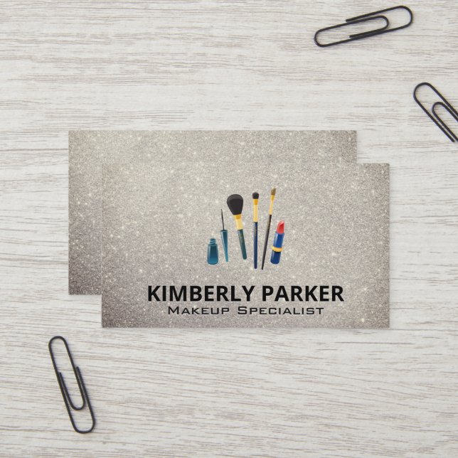 Makeup Artist Tools | Glitter Background Business Card (Front/Back In Situ)