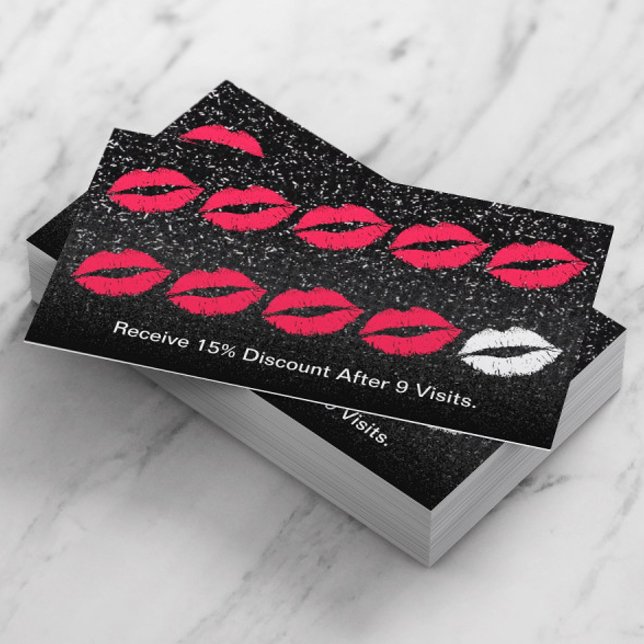 Makeup Artist Trendy Black Glitter Loyalty Punch Card (Creator Uploaded)