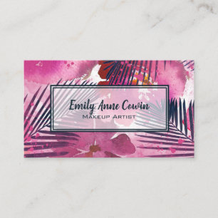 Makeup Artist Trendy Tropical Palm Pink Floral Business Card