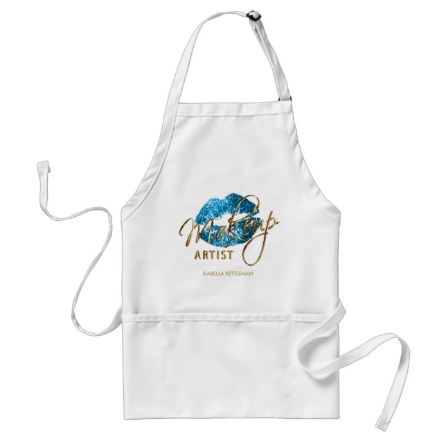 Makeup Artist - Turquoise Blue Glitter Lips Standard Apron (Front)