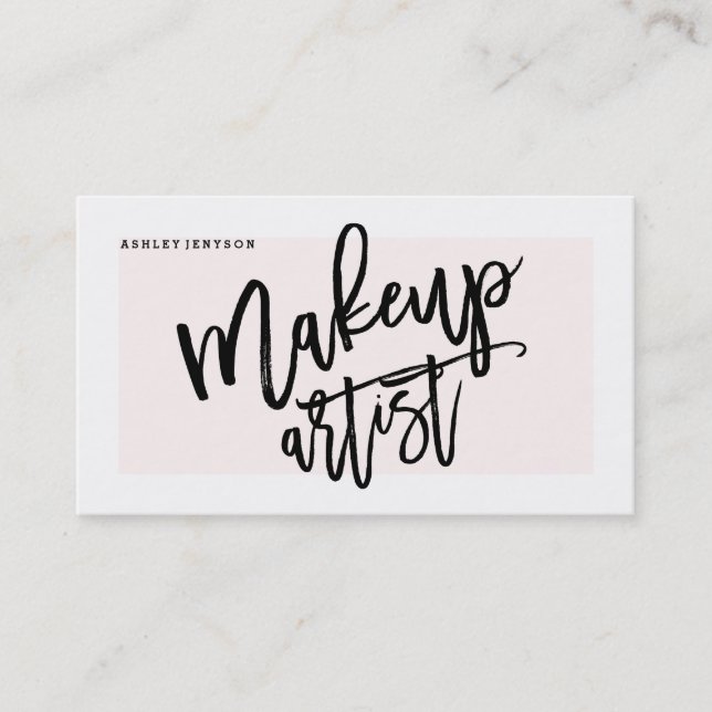 Makeup artist typography modern blush pink business card (Front)