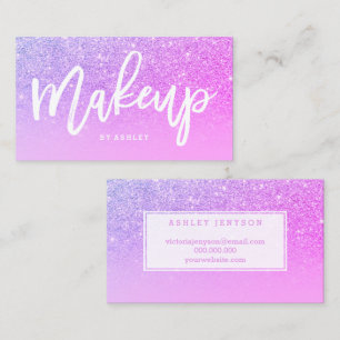 Makeup artist typography pink purple glitter business card