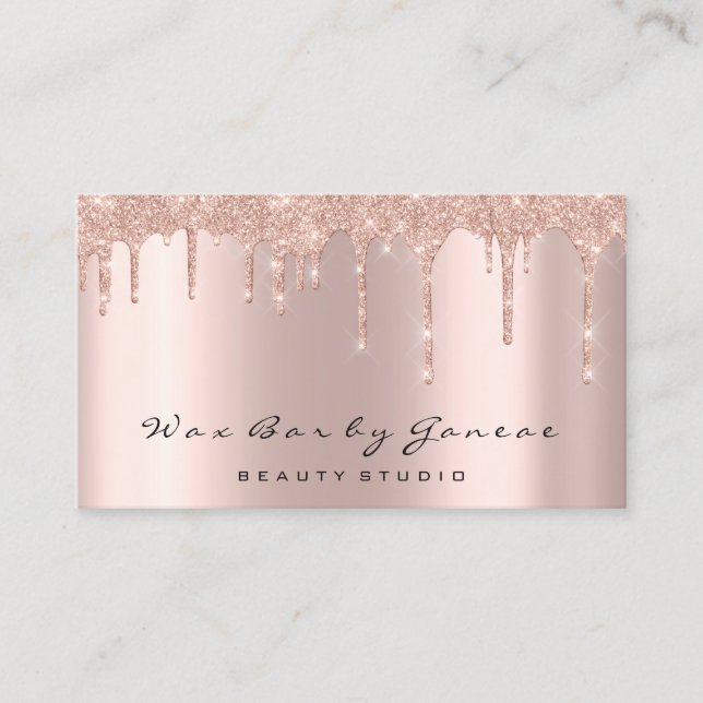 Makeup Artist Wax Lashes Glitter Drips Rose Pink Business Card (Front)