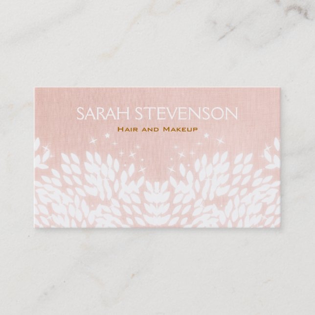 Makeup Artist Whimsical Leaves on Light Pink Salon Business Card (Front)