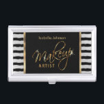 Makeup Artist with Black & White Stripes  Business Card Holder<br><div class="desc">Professional Business Card Holders with black and white stripe and script faux gold lettering that says Makeup Artist ready for you to personalize. ⭐This Product is 100% Customizable. Graphics and/or text can be added, deleted, moved, resized, changed around, rotated, etc... ✔(just by clicking on the "EDIT DESIGN" area) ⭐99% of...</div>