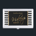 Makeup Artist with Black & White Stripes  Business Card Holder<br><div class="desc">Professional Business Card Holders with black and white stripe and script faux gold lettering that says Makeup Artist ready for you to personalize. ⭐This Product is 100% Customizable. Graphics and/or text can be added, deleted, moved, resized, changed around, rotated, etc... ✔(just by clicking on the "EDIT DESIGN" area) ⭐99% of...</div>