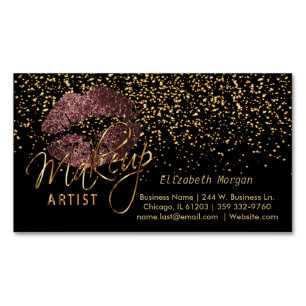 Makeup Artist with Gold Confetti & Dark Rose Lips Magnetic Business Card