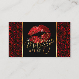 Makeup Artist with Leopard & Red Lips Business Card