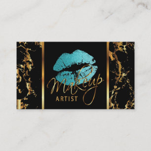 Makeup Artist with Marble Gold Accents and Teal Business Card