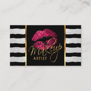 Makeup Artist with Stripes & Hot Pink Lips Business Card