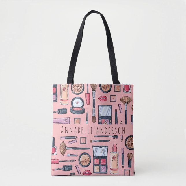 Makeup Assortment Pattern Personalize Tote Bag (Front)