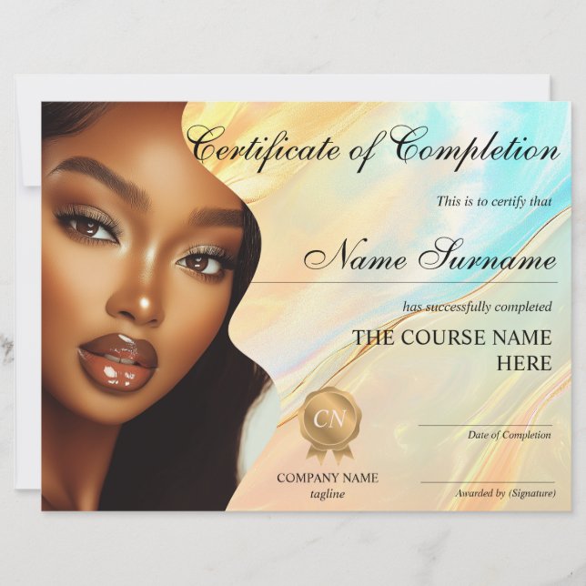 Makeup Beauty Certificate of Completion Award (Front)