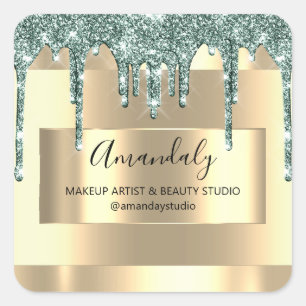 Makeup Beauty Glitter Gold Framed Boutique Mint Square Sticker
