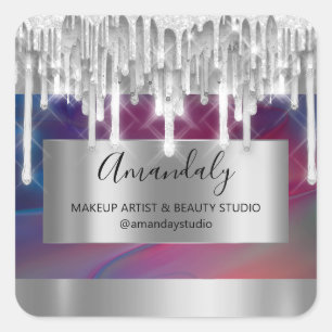 Makeup Beauty Glitter Silver Frame Thank Abstract Square Sticker