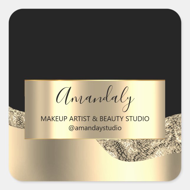 Makeup Beauty Glitter Thank Gold Frame Square Sticker (Front)