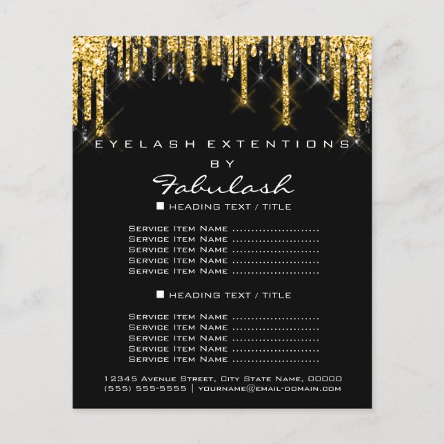 Makeup Beauty Price List Gold Black Drips Hair Wax Flyer (Front)