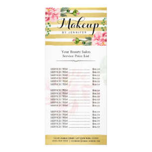 Makeup Beauty Salon Floral Gold Stripes Price List Rack Card
