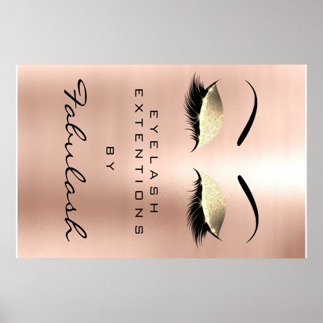 Makeup Beauty Salon Name Gold Glam Pink Eyebrows Poster (Front)