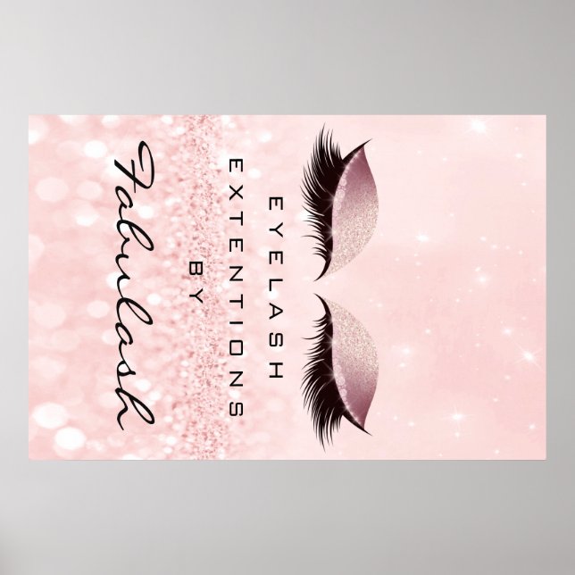 Makeup Beauty Salon Name Rose Gold Pink Eyebrow Poster (Front)