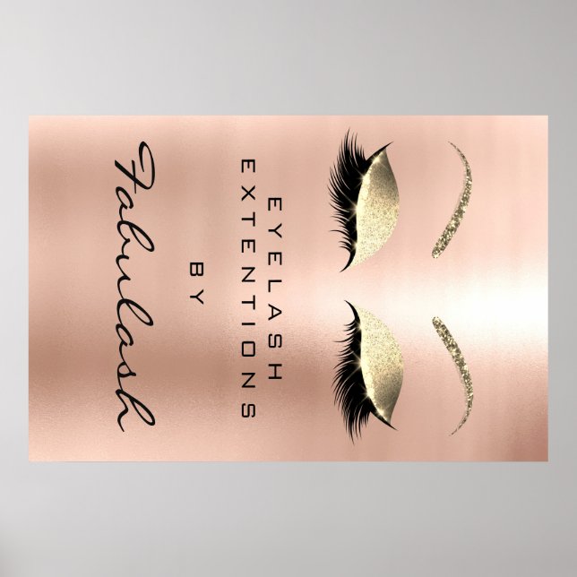 Makeup Beauty Salon Name Rose Gold Pink Eyebrows Poster (Front)