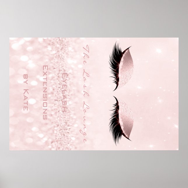 Makeup Beauty Salon Name White Pink Rose Lashes Poster (Front)