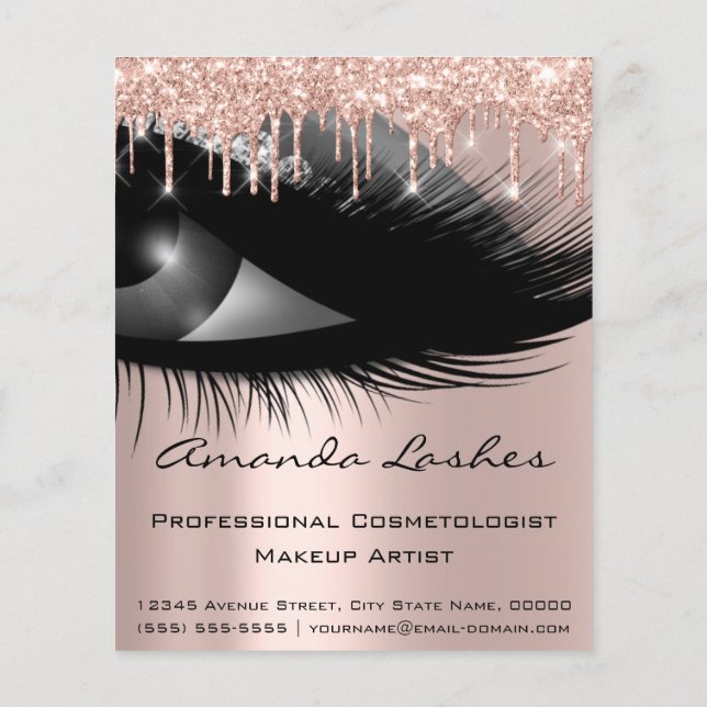Makeup Beauty Salon Pink Glitter Drips Grey Rose Flyer (Back)