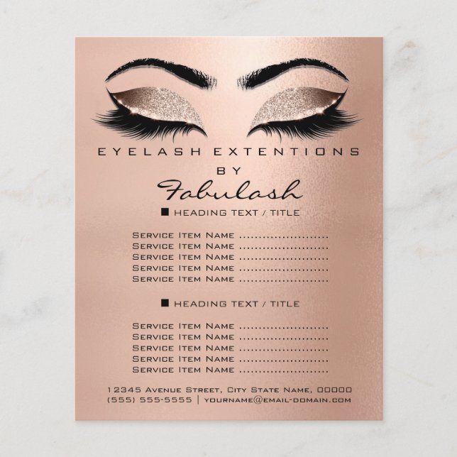 Makeup Beauty Salon Rose Glitter Flyer Browns Lash (Front)