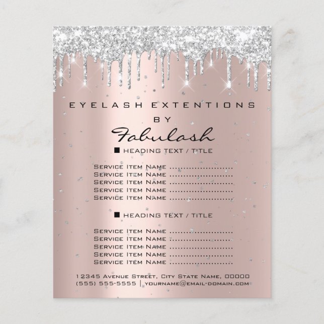 Makeup Beauty Salon Rose Glitter Flyer Grey Drips (Front)