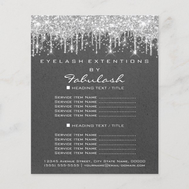 Makeup Beauty Salon Silver Drips Grey Kraft Flyer (Front)