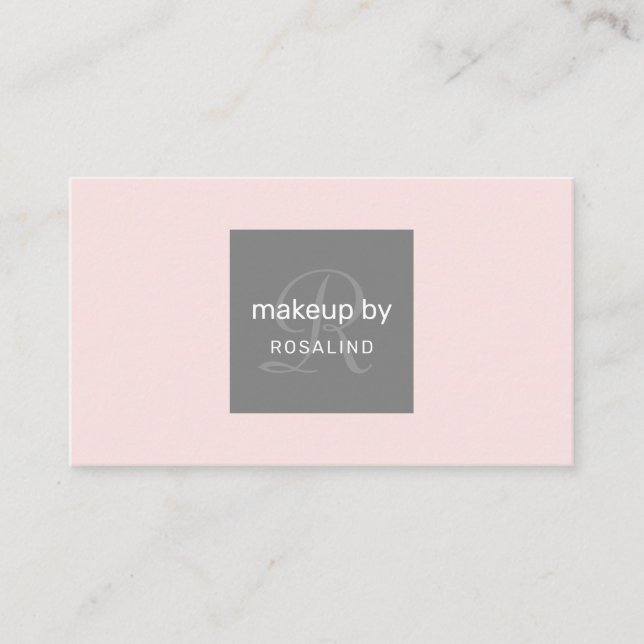 Makeup Beauty Salon Simple Pink Grey Monogram Business Card (Front)