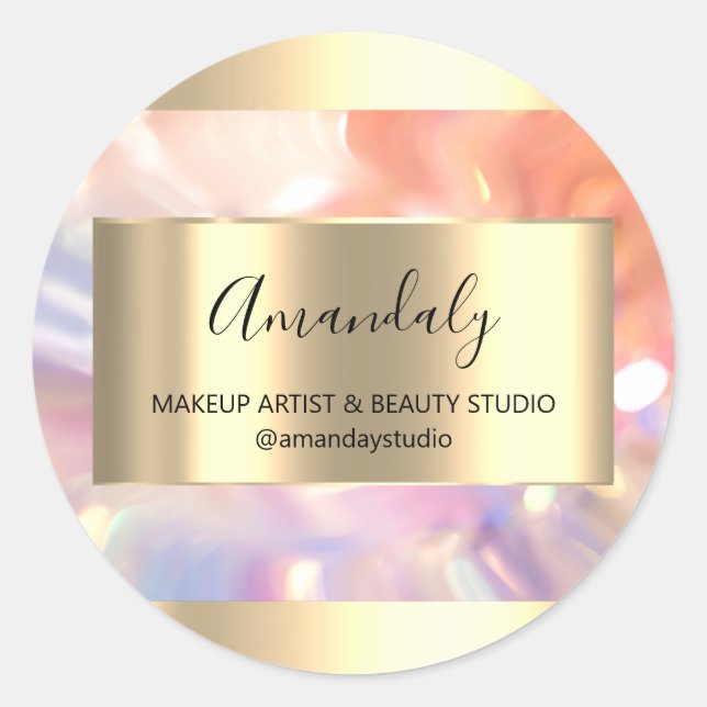 Makeup Beauty Shop Frame Gold Favour Holograph Gla Classic Round Sticker (Front)