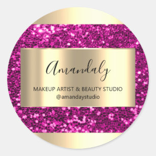 Makeup Beauty Shop Frame Gold Favour Thank Pink Classic Round Sticker