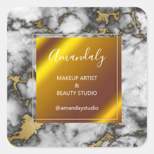 Makeup Beauty Shop Thank Gold Marble Frame Square Sticker
