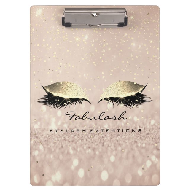 Makeup Beauty Studio Lashes Rose Gold Glitter Clipboard (Front)