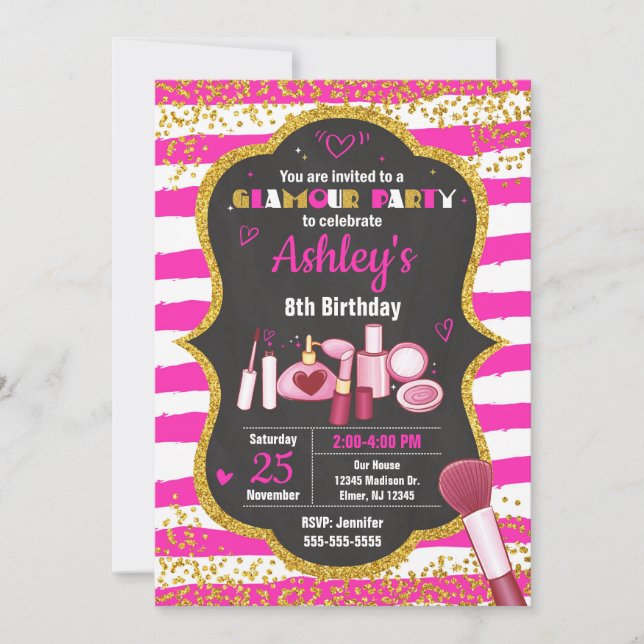Makeup Birthday Invitation / Glamour Party (Front)