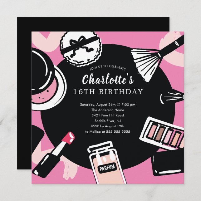 Makeup Birthday Party Invitation (Front/Back)