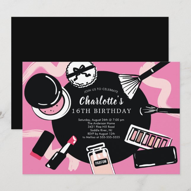 Makeup Birthday Party Invitation (Front/Back)