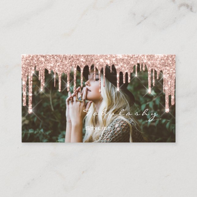 Makeup Blogger MUA Lashes Glitter Drips Rose Photo Business Card (Front)