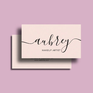Makeup Blush Pink Calligraphy Minimalist Girly Business Card