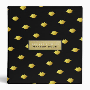 makeup-book with gold lips pattern, beauty binder