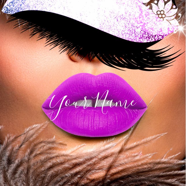 Makeup Boutique White Kiss Purple Lips Lash QRCode Square Business Card (Makeup Boutique White Kiss Purple Lips Lash QRCode Square Business Card)