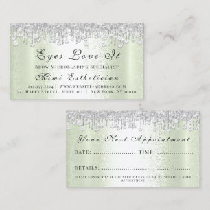 Makeup Brows Lash Silver Drips Green Hairdresser Appointment Card