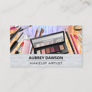 Makeup Brushes Bricks Background Business Card