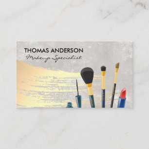 Makeup Brushes   Gold Brushed Background Business Card